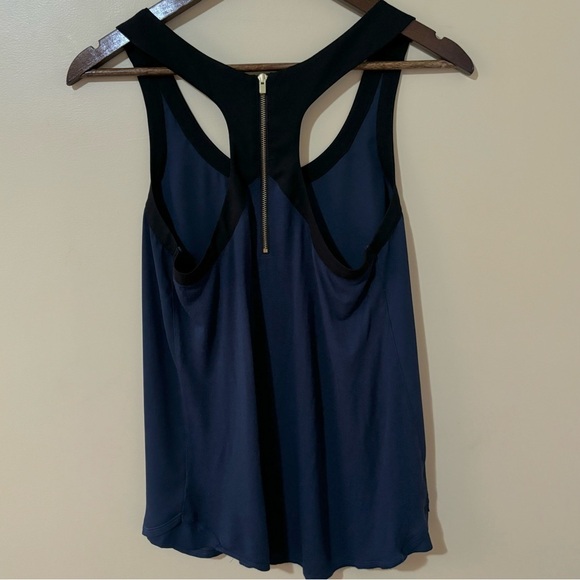 EXPRESS| Stylish Navy Blue/Black Silky Sleeveless Tank Top w/Zipper Detail Sz S - Picture 3 of 4
